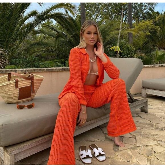 Zara Women's Orange Crochet Pants Size Large NWT - Picture 4 of 14